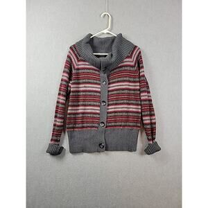 Eddie Bauer Angora Wool Blend Fair Isle Shawl Collar Button Sweater Women's PXL